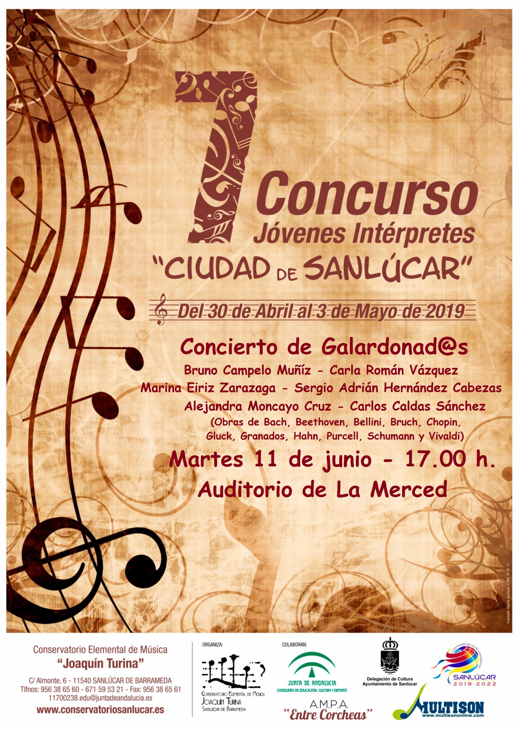 CONCIERTO DE GALARDONADOS VII CONCURSO DE JÓVENES INTÉRPRETES MARTES 11 DE JUNIO – 17.00 h. – AUDITORIO DE LA MERCED