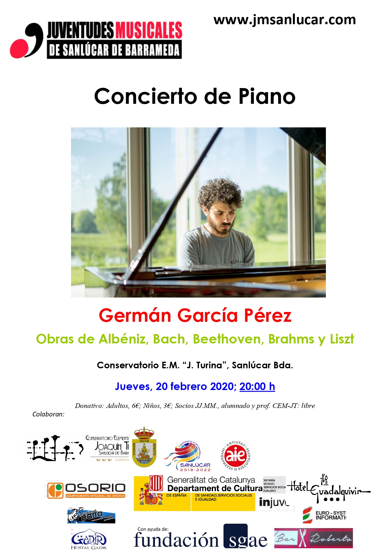 CONCIERTO DE PIANO POR GERMÁN GARCÍA PÉREZ / JUEVES 20 FEBRERO. 20.00 h. (J.J.M.M.)