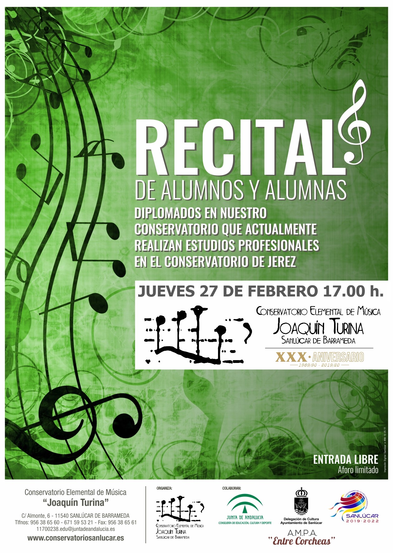 RECITAL DE ANTIGUO ALUMNADO JUEVES 27 FEBRERO 17.00 h.