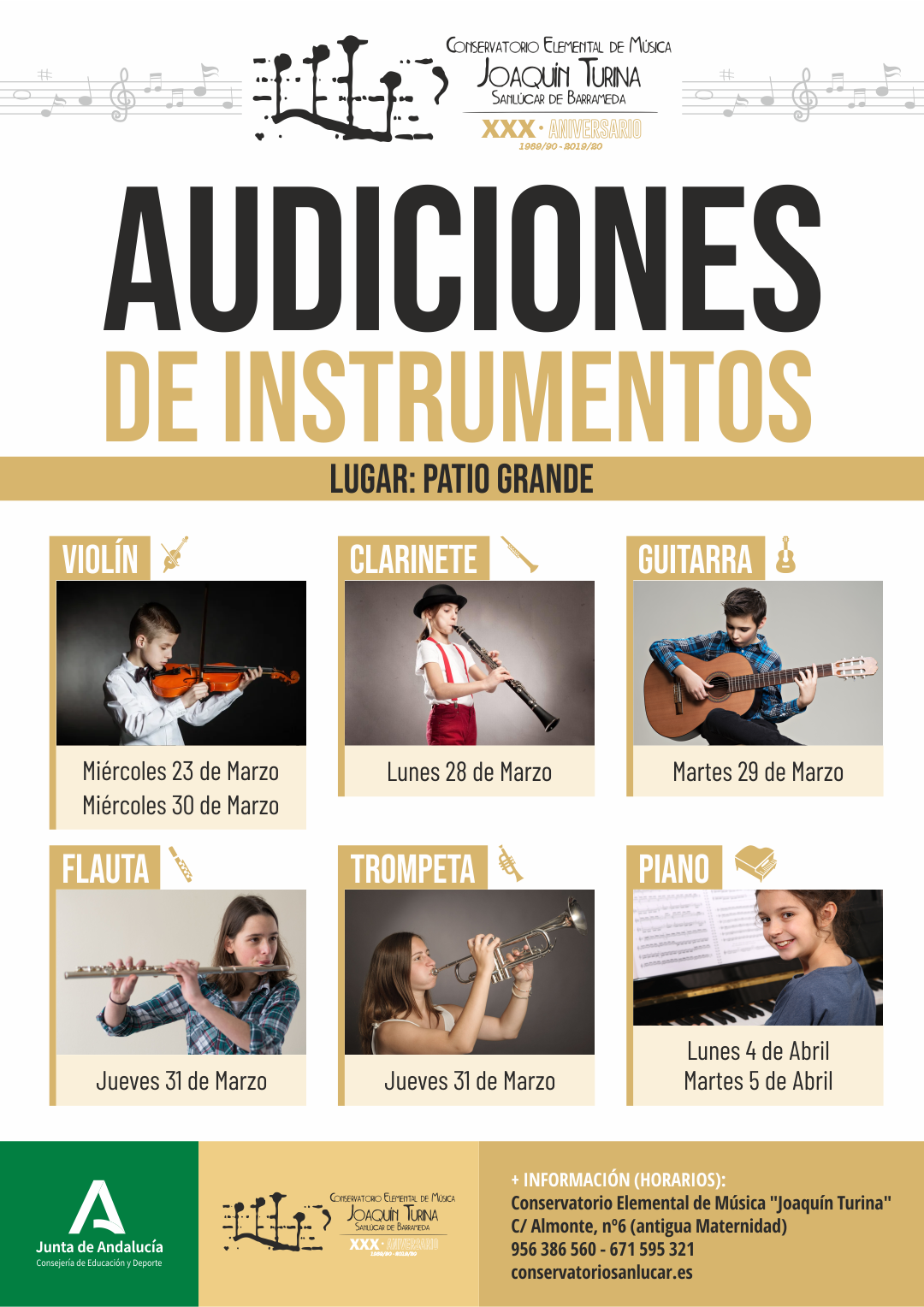 CALENDARIO DE AUDICIONES DE ESPECIALIDADES INSTRUMENTALES