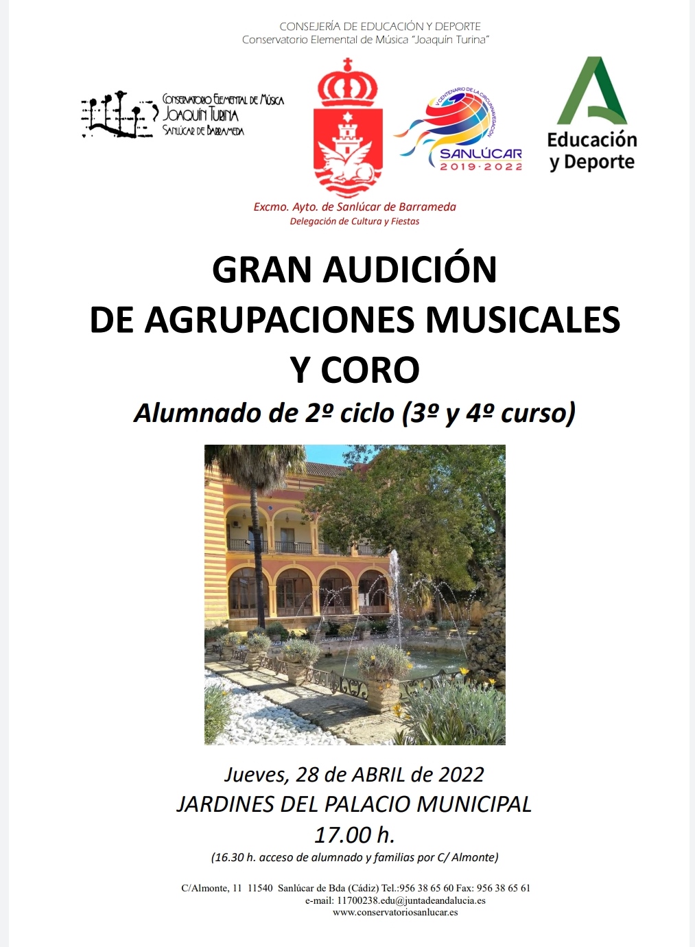 Gran Audición de Agrupaciones Musicales y Coro jueves 28 abril-17.00 h.