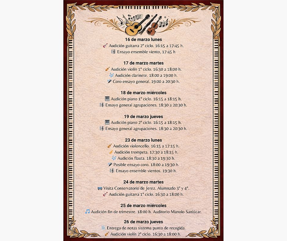 CALENDARIO DE AUDICIONES Y ENSAYOS